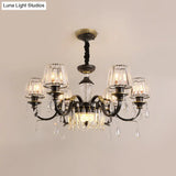 Modern Cone Crystal Chandelier Light With Down Lighting Pendant - 3/6-Head Black Design Featuring