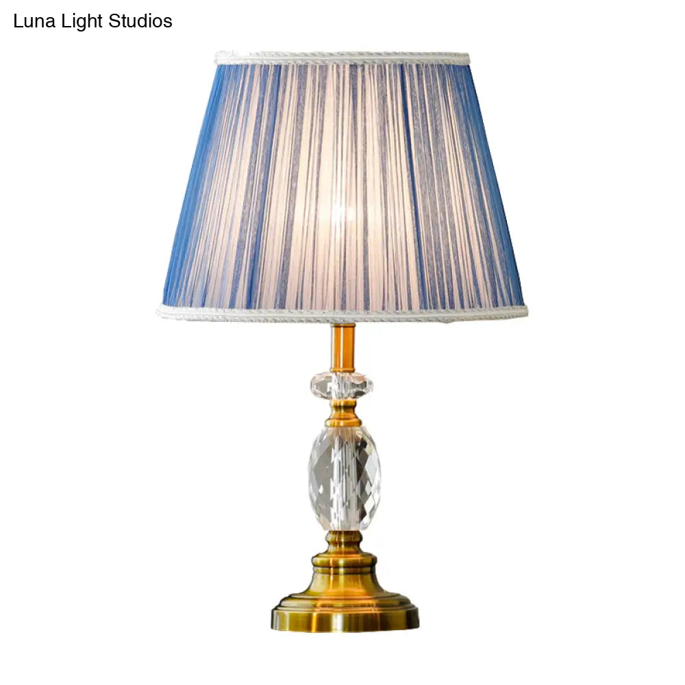 Modern Cone Crystal Night Light With Blue Table Lighting And Faux-Braided Accents