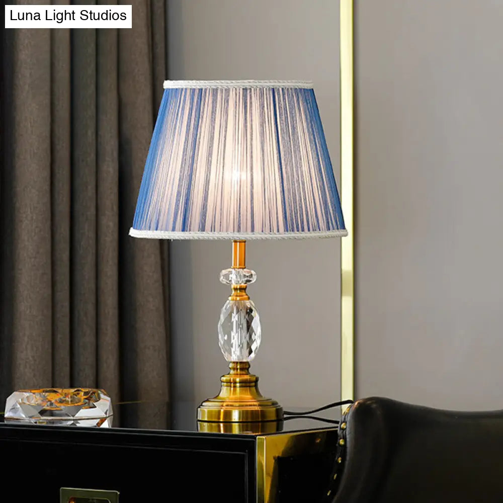 Modern Cone Crystal Night Light With Blue Table Lighting And Faux-Braided Accents