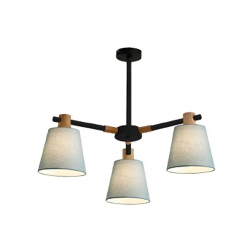 Modern Cone Fabric Chandelier Light - Wooden Hang Lampshade For Dining Room Or Bedroom 3 / Black