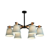 Modern Cone Fabric Chandelier Light - Wooden Hang Lampshade For Dining Room Or Bedroom 6 / Black