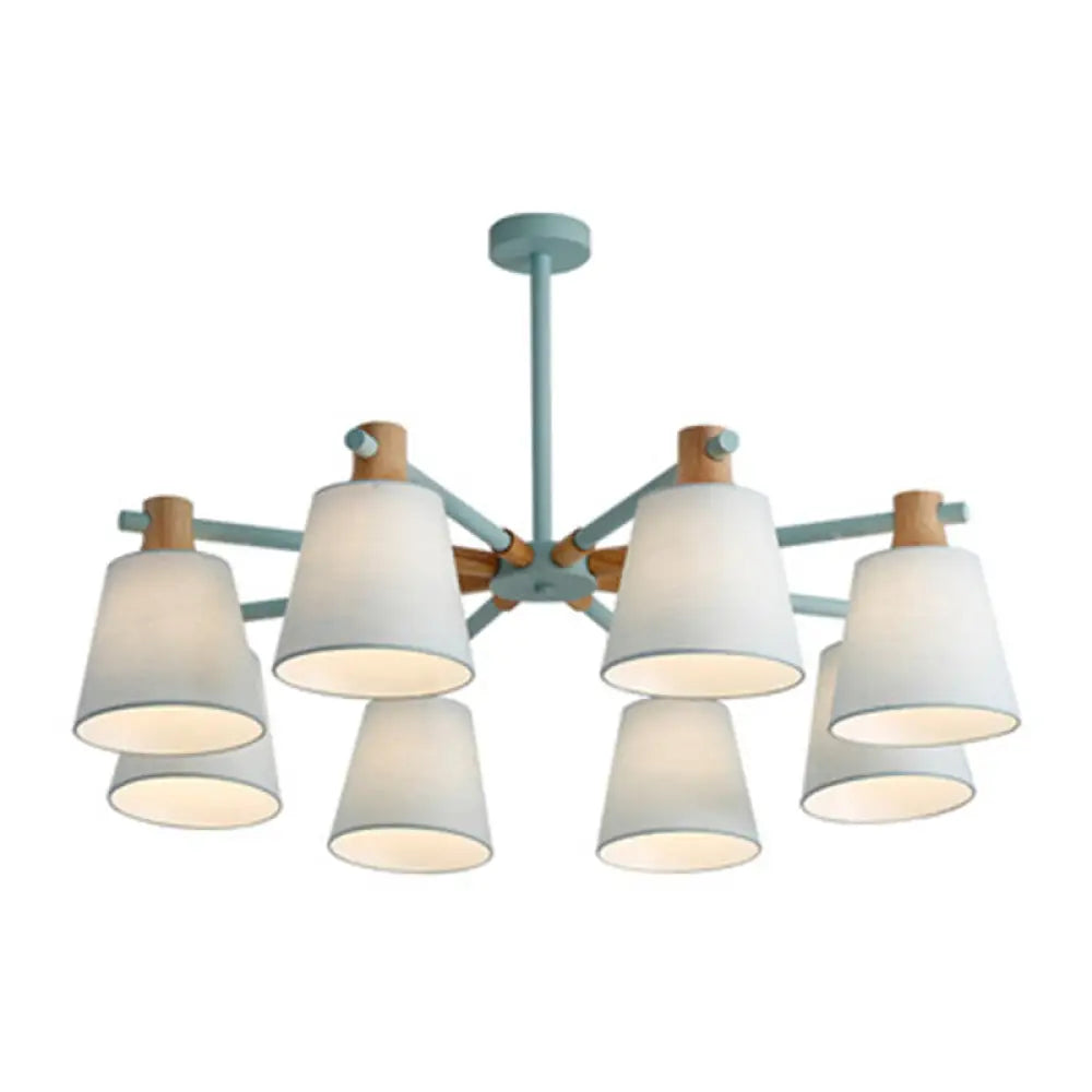 Modern Cone Fabric Chandelier Light - Wooden Hang Lampshade For Dining Room Or Bedroom 8 / Green
