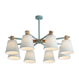 Modern Cone Fabric Chandelier Light - Wooden Hang Lampshade For Dining Room Or Bedroom 8 / Green