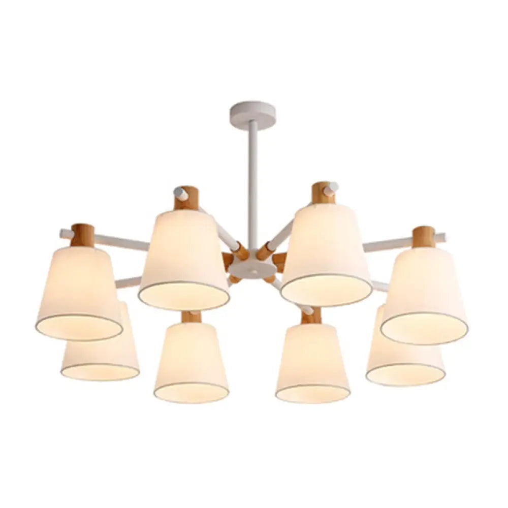 Modern Cone Fabric Chandelier Light - Wooden Hang Lampshade For Dining Room Or Bedroom 8 / White