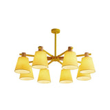 Modern Cone Fabric Chandelier Light - Wooden Hang Lampshade For Dining Room Or Bedroom 8 / Yellow