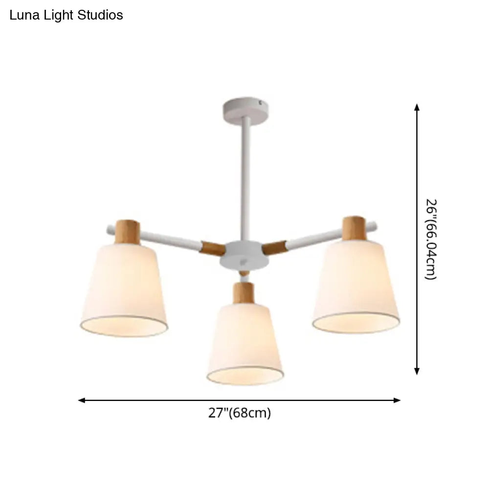 Modern Cone Fabric Chandelier Light - Wooden Hang Lampshade For Dining Room Or Bedroom