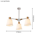 Modern Cone Fabric Chandelier Light - Wooden Hang Lampshade For Dining Room Or Bedroom
