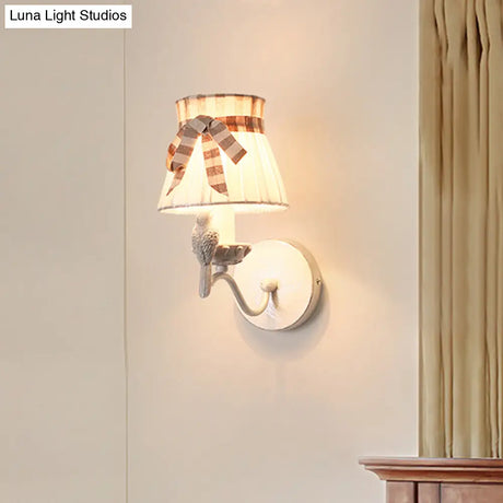 Modern Cone Fabric Wall Mount Lamp - 1/2 Heads Bird Deco White
