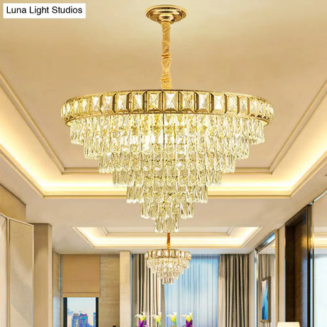 Modern Cone-Shaped Crystal Chandelier For Living Room Clear Minimalistic Design