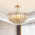 Modern Conic Semi-Mount Gold Crystal Ceiling Light Fixture With 10 Faceted Lights And Tiered Design