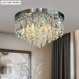Modern Conical Crystal Block Ceiling Lamp: 12’/18’ Wide 4/6 - Bulb Flush Mount In Chrome