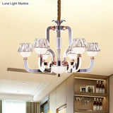 Modern Conical Crystal Chandelier - 6-Light Bedroom Hanging Lamp In Chrome