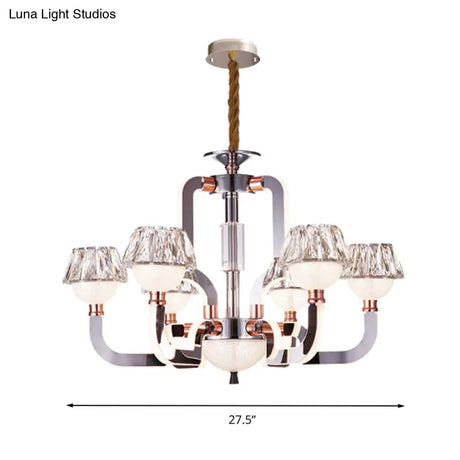 Modern Conical Crystal Chandelier - 6-Light Bedroom Hanging Lamp In Chrome