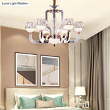 Modern Conical Crystal Chandelier - 6-Light Bedroom Hanging Lamp In Chrome