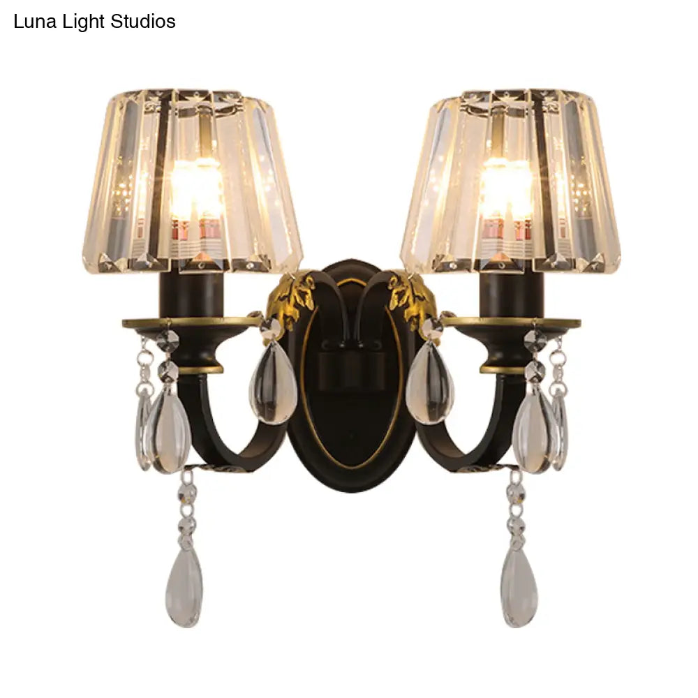 Modern Conical Crystal Wall Sconce With Black And Gold 2-Light For Living Room