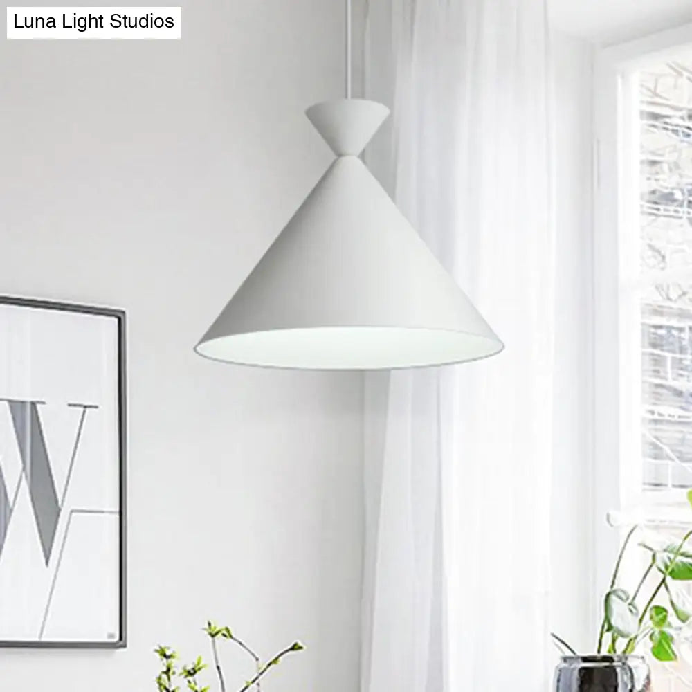 Modern Conical Metal Hanging Ceiling Light - 1-Light Pendant Lamp In White