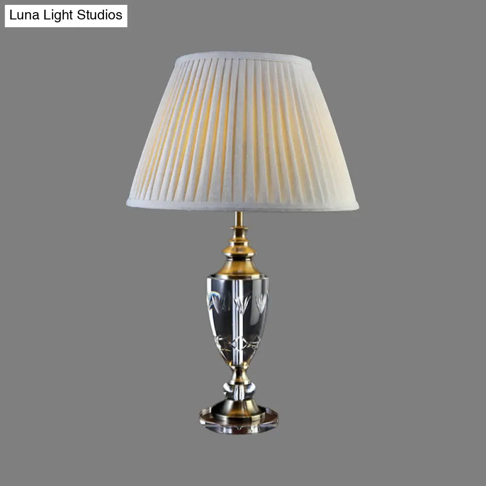 Modern Conical Shade Table Lamp For Study - Sleek Grey Desk Light With Fabric & 1 Bulb