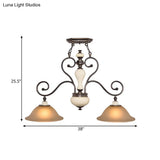 Modern Countryside Style Chandelier Light - White Glass Black Island Lamp With Flared 2 Heads And