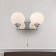 Modern Cream Glass 2-Head Wall Mount Light Fixture With Pull Chain - Chrome Lamp