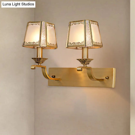 Modern Cream Glass Gold Wall Sconce - Trapezoidal 1/2-Light Colonial-Inspired Light Fixture For