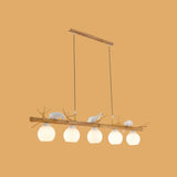 Modern Cream Glass Wood Pendant Light With White Bird Deco - Dome Island Fixture 5 /