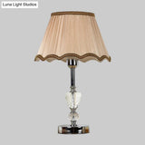 Modern Crystal 1-Light Beige Table Lamp With Gathered Empire Shade