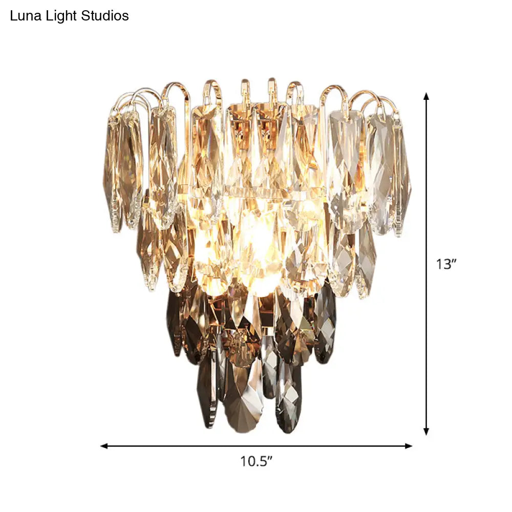 Modern Crystal 3-Light Tiered Bedroom Wall Sconce Flush Mount Clear And Smoke Shades