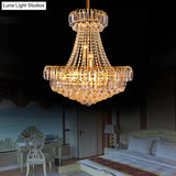 Modern Crystal 8-Light Gold Mushroom Empire Chandelier Hanging Light For Bedroom - 16/23.5 Wide