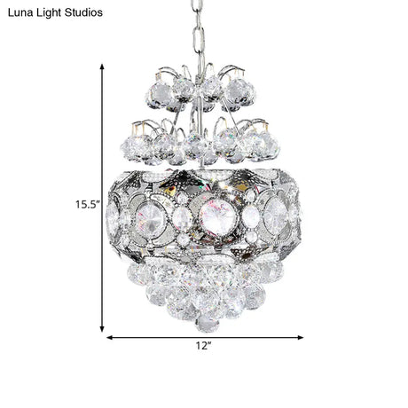 Modern Crystal Ball Chandelier - Silver Pendant Light For Corridor 3 Heads Cascading Design