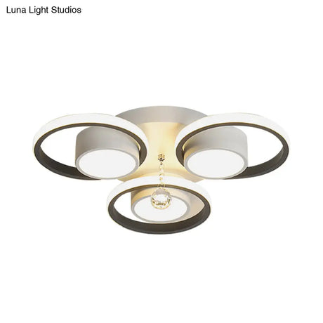 Modern Crystal Ball Circle Ceiling Lamp - 3/5 Lights Flush Mount For Bedroom In Black & White