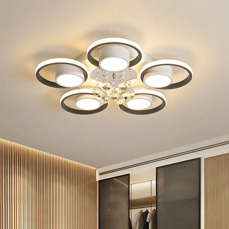 Modern Crystal Ball Circle Ceiling Lamp - 3/5 Lights Flush Mount For Bedroom In Black & White 5 /