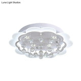 Modern Crystal Ball Flush Mount Light - White Flower Design 22’/25.5’/31.5’ Wide Led Ceiling
