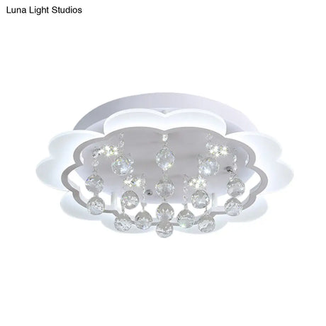 Modern Crystal Ball Flush Mount Light - White Flower Design 22’/25.5’/31.5’ Wide Led Ceiling