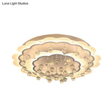 Modern Crystal Ball Flush Mount Light - White Flower Design 22’/25.5’/31.5’ Wide Led Ceiling
