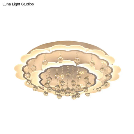 Modern Crystal Ball Flush Mount Light - White Flower Design 22’/25.5’/31.5’ Wide Led Ceiling