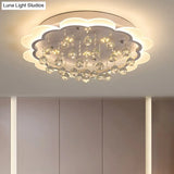 Modern Crystal Ball Flush Mount Light - White Flower Design 22’/25.5’/31.5’ Wide Led Ceiling