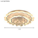 Modern Crystal Ball Flush Mount Light - White Flower Design 22’/25.5’/31.5’ Wide Led Ceiling