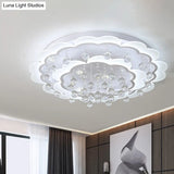 Modern Crystal Ball Flush Mount Light - White Flower Design 22’/25.5’/31.5’ Wide Led Ceiling