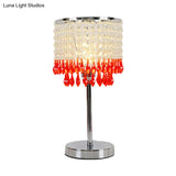 Modern Crystal Beaded Table Lamp - Red/Pink/Purple Tassel Design Single-Bulb Nightstand Light For