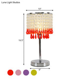 Modern Crystal Beaded Table Lamp - Red/Pink/Purple Tassel Design Single-Bulb Nightstand Light For