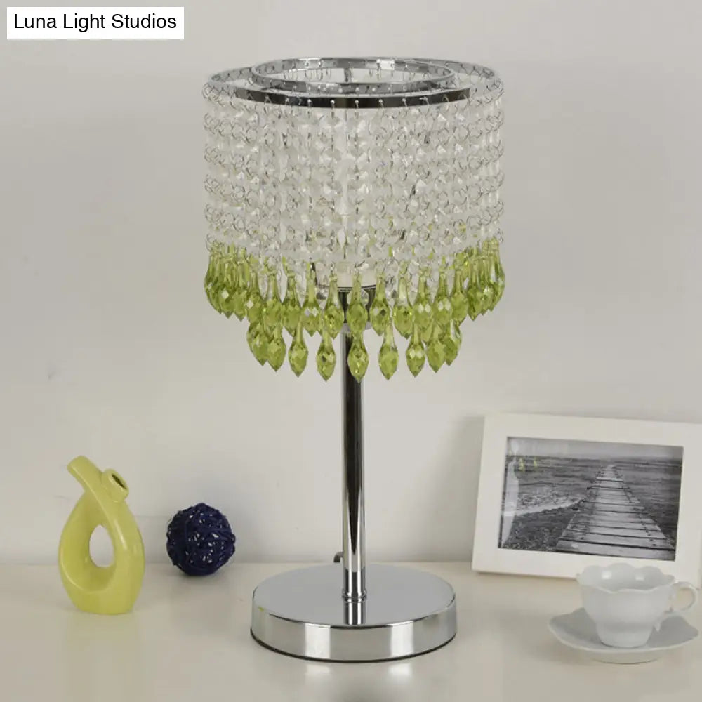 Modern Crystal Beaded Table Lamp - Red/Pink/Purple Tassel Design Single-Bulb Nightstand Light For