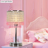 Modern Crystal Beaded Table Lamp - Red/Pink/Purple Tassel Design Single-Bulb Nightstand Light For