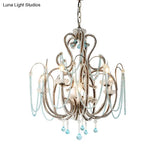 Modern Crystal Beads Chandelier With 6 Bulbs - Elegant Living Room Suspension Light In Rust
