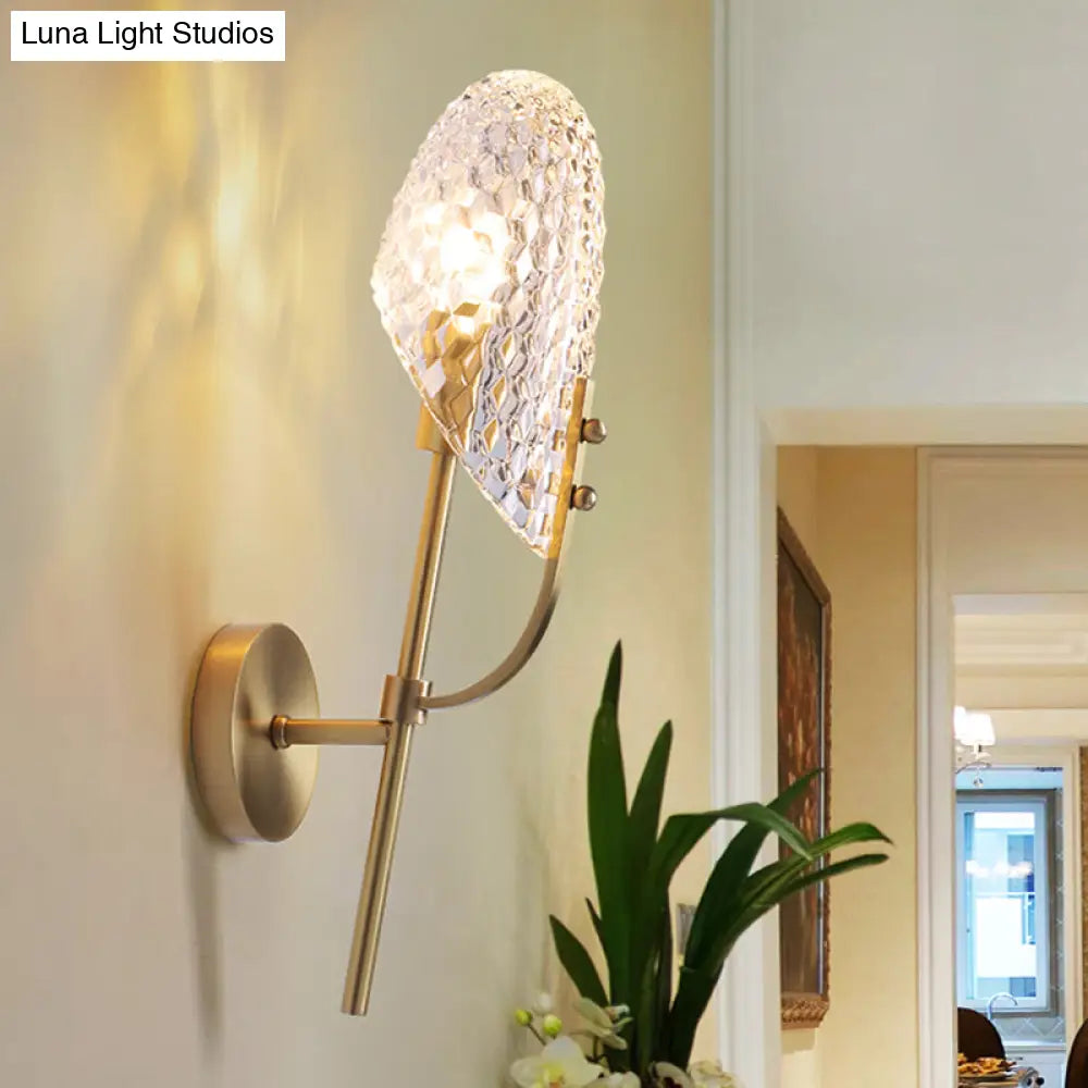 Modern Crystal Beveled Shade Wall Sconce Light - Elegant Brass 1-Light Fixture For Hallway