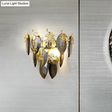 Modern Crystal Block 2-Light Gold Wall Sconce For Study Room