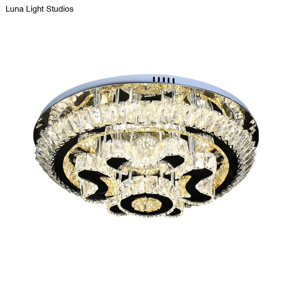 Modern Crystal Block Ceiling Light Fixture For Living Room - Led Flush Mount Lamp With Stainless -