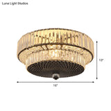 Modern Crystal Block Drum Flushmount Lamp With 4 Lights In Black