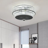 Modern Crystal Block Drum Flushmount Lamp With 4 Lights In Black