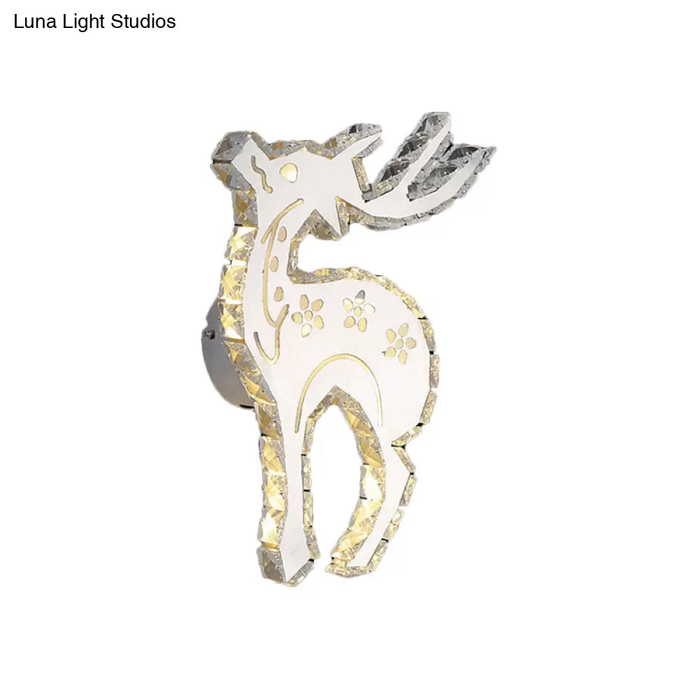 Modern Crystal Block Elk Wall Sconce With White Led Flush Lighting In Warm/White Light
