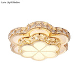 Modern Crystal Block Flower Flush Mount Led Ceiling Light Fixture 10’/12’/14’ W White